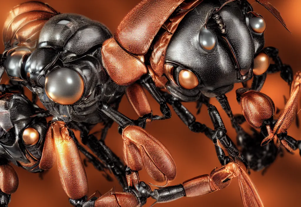 Image similar to a macro closeup of robotic wasp. photorealistic. octane render. highly detailed.