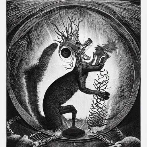 Image similar to furry freaky creature sings a unique canto about'as above so below'being ignited by the spirit of haeckel and robert fludd, breakthrough is iminent, glory be to the magic within