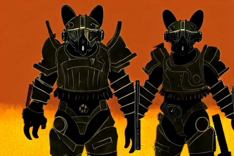 Image similar to a fursona ( from the furry fandom ), heavily armed and armored facing down armageddon in a dark and gritty version from the makers of fallout : war never changes