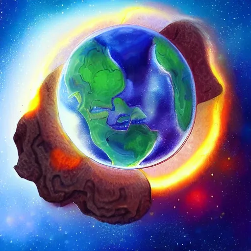 Image similar to earth in the shape of an atom, digital art, art station, illustration