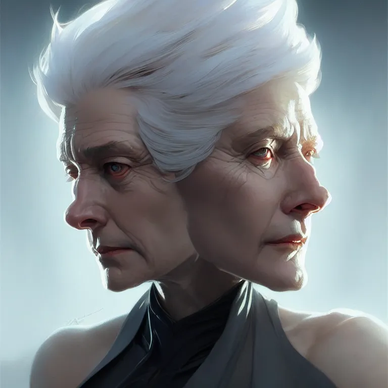 Image similar to gallent whitehaired portrait, sci-fi face, elegant, highly detailed, digital painting, artstation, concept art, smooth, sharp focus, illustration, art by artgerm and greg rutkowski and alphonse mucha