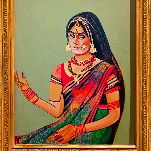 Prompt: painting of a women in saree from 2 0 th century making chapati