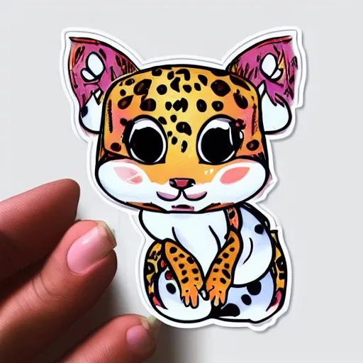 Prompt: A very beautiful sticker art of a leopard gecko cat, cute, white background, high quality, smooth lines, trending on ArtStation, anime, art by aleksagosto and kitschykawaii, Instagram
