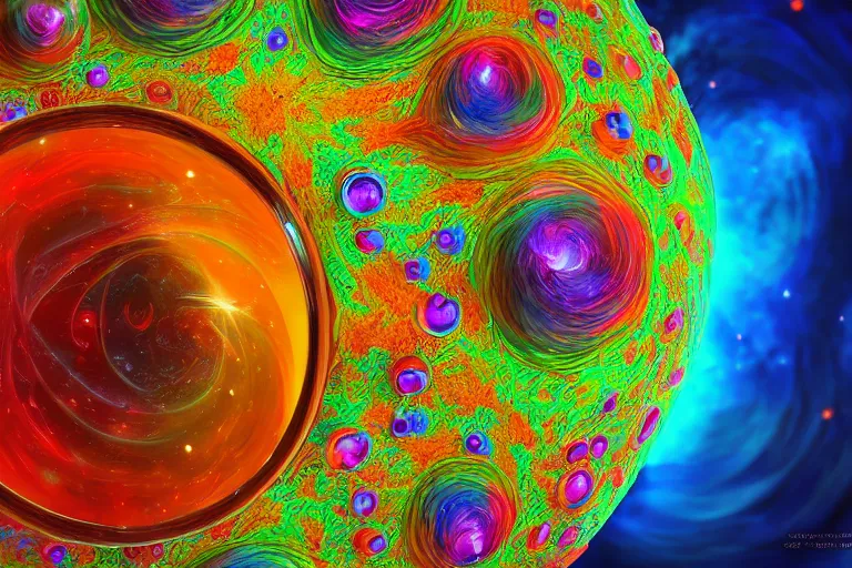 Image similar to ultra detailed digital art of a close up of a colorful object in a bowl, a microscopic photo by benoit b. mandelbrot, nevin cokay, zbrush central contest winner, space art, apocalypse art, fractalism, cosmic horror