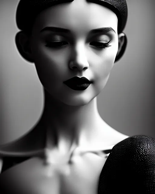 Image similar to black and white dreamy young beautiful female artificial intelligence, cinematic, rim light, photo - realistic, elegant, high detail, 8 k, masterpiece, photo taken in 1 9 3 0
