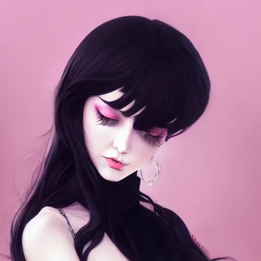 Image similar to cute beautiful goth gf e-girl, elegant, 2d, ultra highly detailed, digital painting, smooth, sharp focus, artstation, pixiv, pastel colors, art by Ilya Kuvshinov