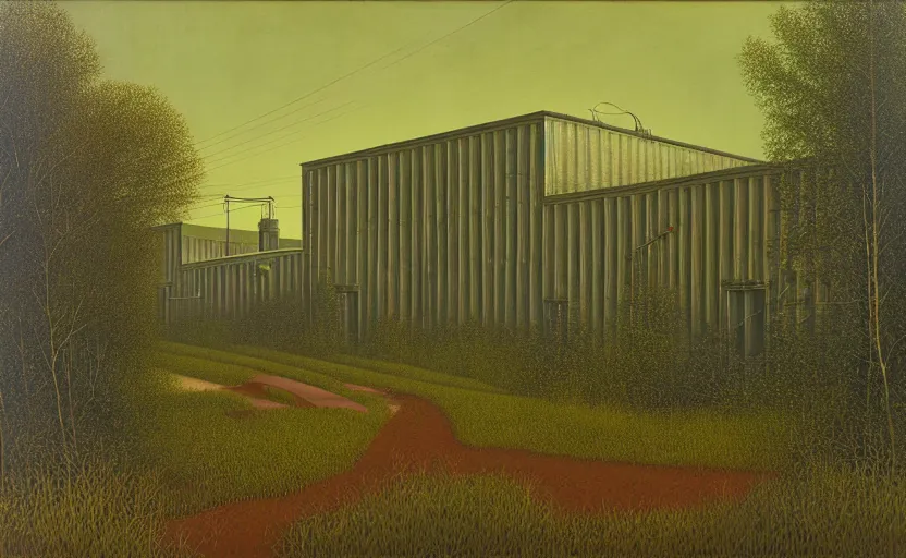 Image similar to industrial buildings surrounded by undergrowth by clarence holbrook carter