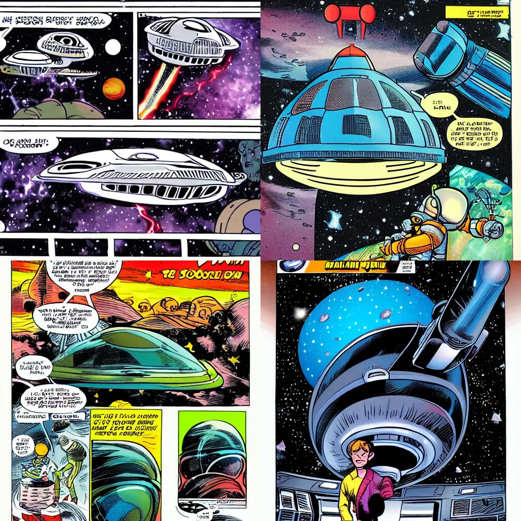 Prompt: alien spaceship in space comic book sytle