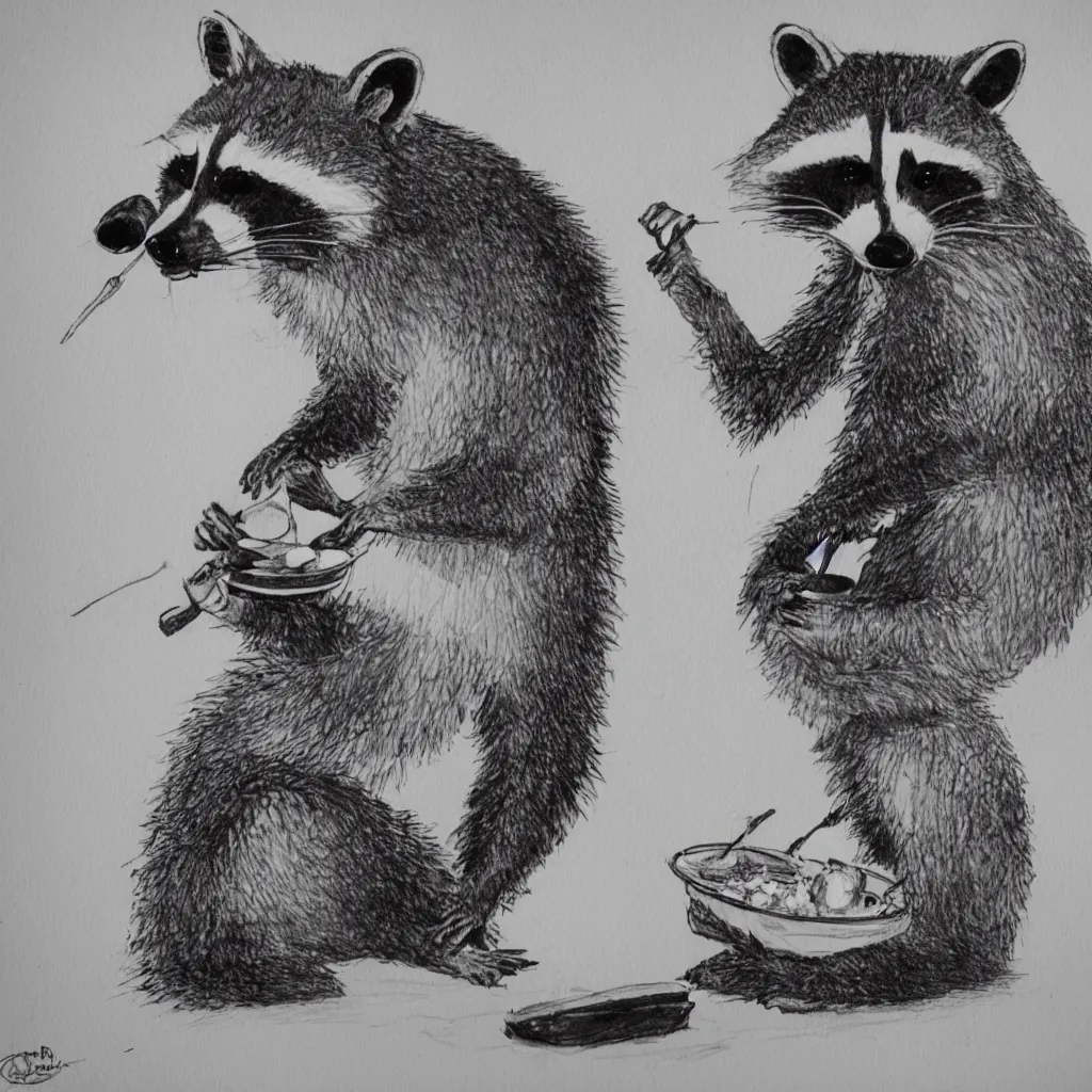 Image similar to raccoon eating bruger from macdonald and sitting in a room with nothing, studio light, in the style of comic