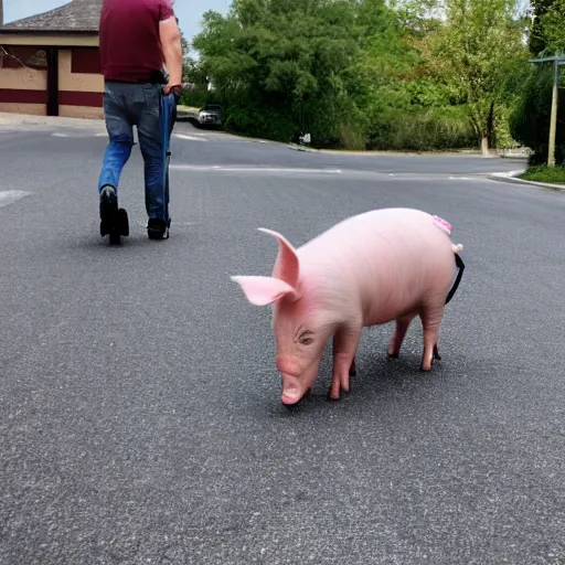 Image similar to a pig on a scooter
