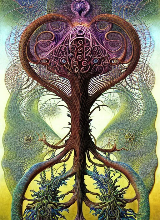 Image similar to tree of life by roger dean and andrew ferez, art forms of nature by ernst haeckel, divine chaos engine, symbolist, visionary, art nouveau, botanical fractal structures, organic, detailed, realistic, surreality