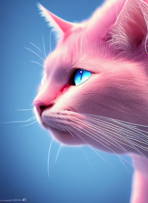 Image similar to photo of a pink cat with blue eyes 4k, high details, trending on Artstation