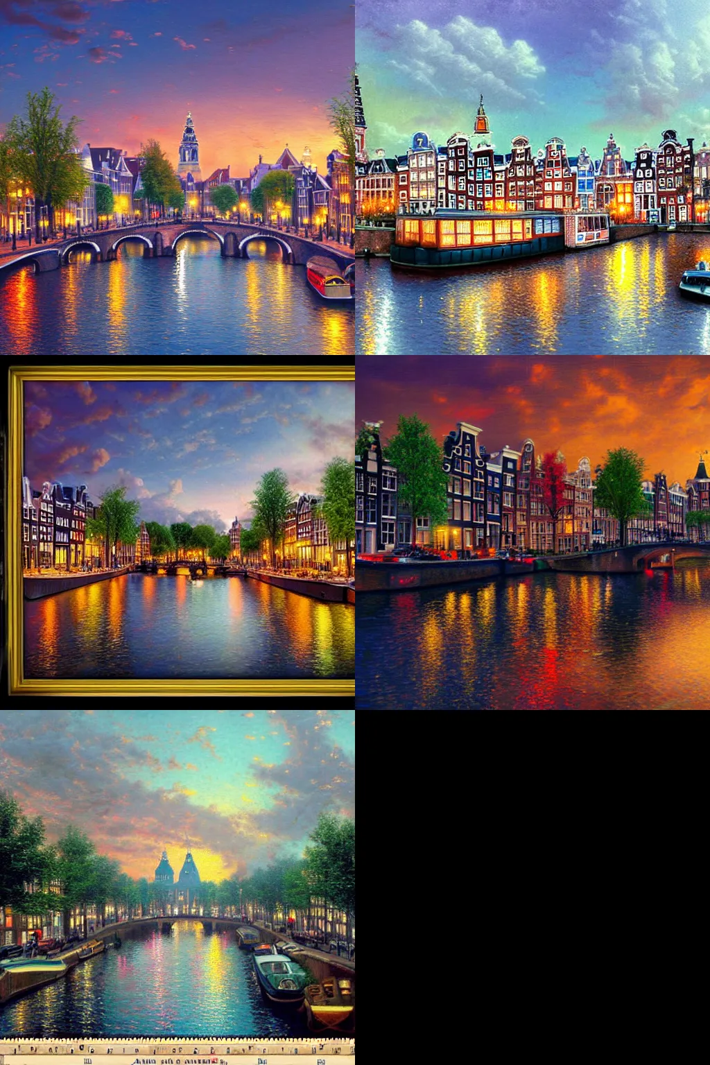 Prompt: Amsterdam skyline in the style of Thomas Kinkade