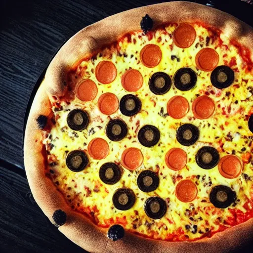 Prompt: a close up shot of a new york style pizza with a nest of yellow and black wasps on top, extremely realistic, very crisp details, photo realistic, trending on instagram, soft colors