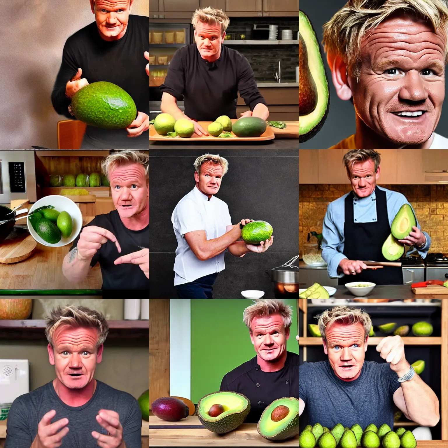 Prompt: gordon ramsey teaches you how to make an avocado out of common household items