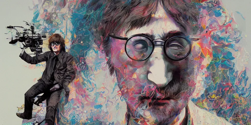 Prompt: john lennon 1 9 7 6, colorful, series of dreams, contrast, kim jung gi, greg rutkowski, zabrocki, karlkka, jayison devadas, trending on artstation, 8 k, ultra wide angle, zenith view, pincushion lens effect