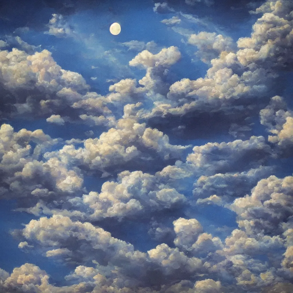 Prompt: surrealistic sky, clouds, moon, art