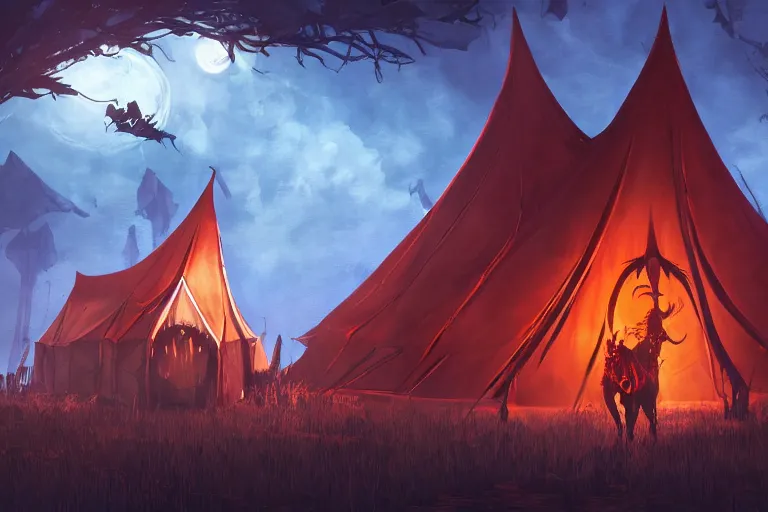 Image similar to digital illustration of a dark fantasy gothic circus tent, artstaton, League of Legends, red dead redemption2, overwatch