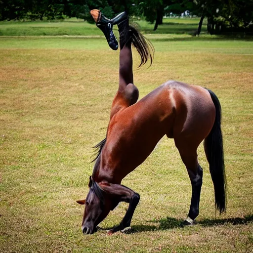 Prompt: horse headstand