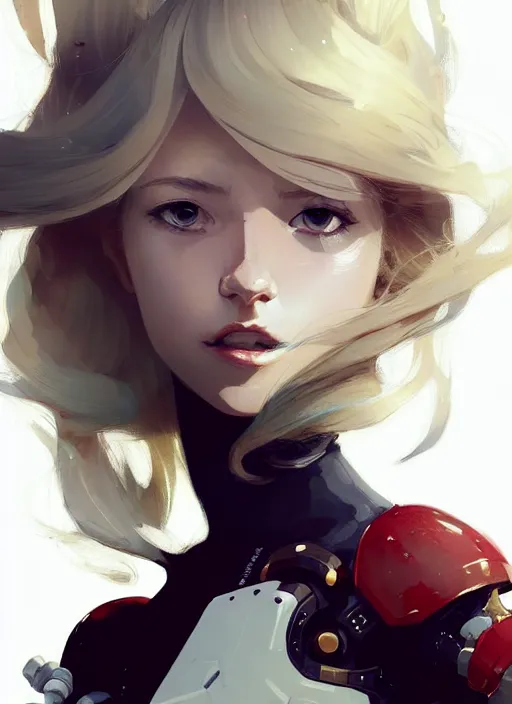 Prompt: highly detailed portrait of a hopeful pretty astronaut lady with a wavy blonde hair, by Greg Tocchini, by Greg Rutkowski, by Dustin Nguyen, by Ilya Repin, by Kate Oleska, by Cliff Chiang, 4k resolution, nier:automata inspired, bravely default inspired, vibrant but dreary but upflifting red, black and white color scheme!!! ((Space nebula background))