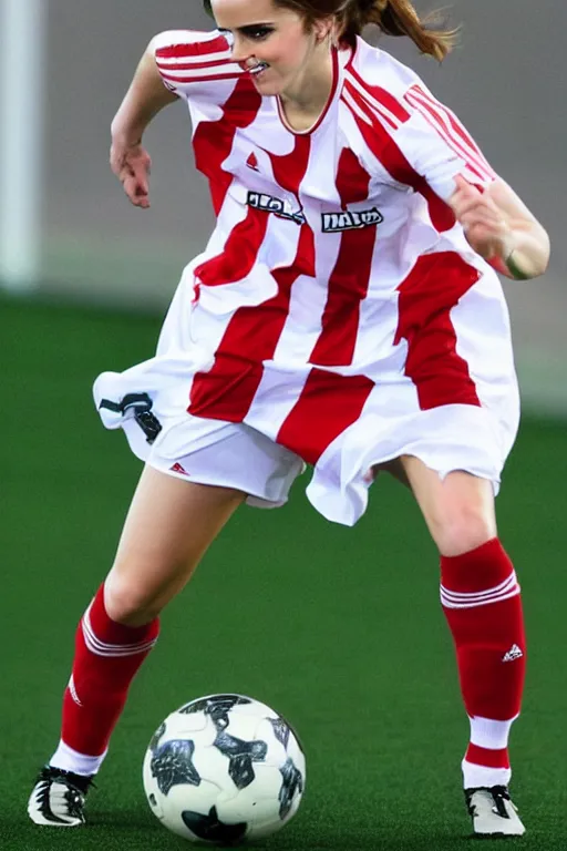 Image similar to emma watson as lokomotiv football player, hyper realistic, highly detailed