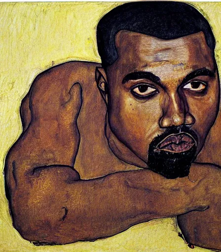 Prompt: portrait of kanye west by egon schiele, intense desire, high quality, high detail