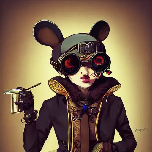 Image similar to a rat with steampunk googles, by ilya kuvshinov