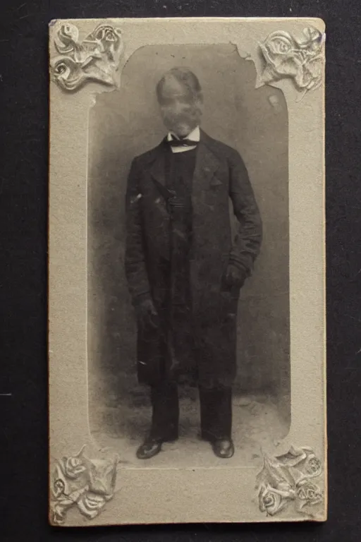 Image similar to cabinet card of creepy monster edwardian gentleman, scary, nightmare, horror