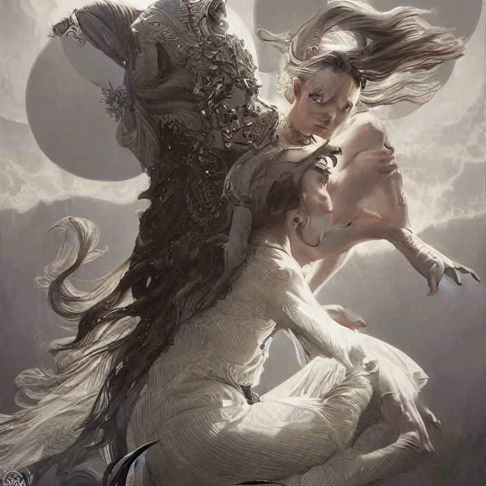 Image similar to bauhaus ballet style neverending story, ultra realistic, concept art, intricate details, serious, highly detailed, photorealistic, octane render, 8 k, unreal engine, art by todd mcfarlane and artgerm and greg rutkowski and alphonse mucha