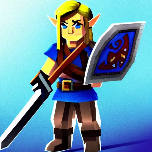 Prompt: Link from Zelda game in Minecraft diamond armor, details, digital art, hd, 4k