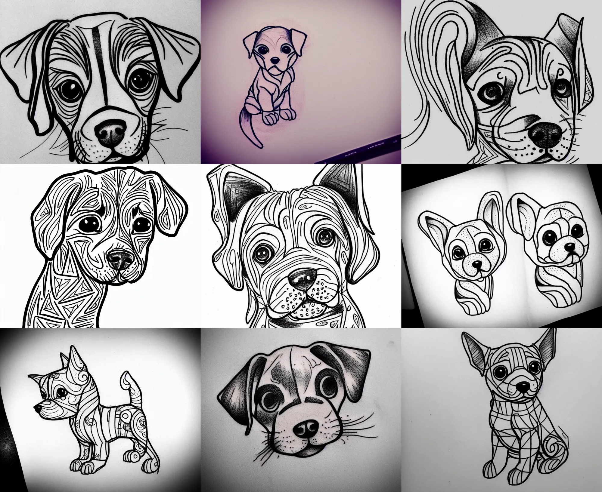 Image similar to Tattoo Design line sketch adorable lineart puppy, bolt lines very aesthetic