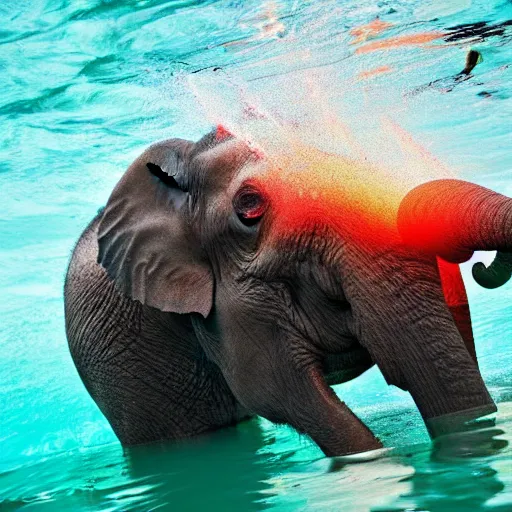 Prompt: an elephant swimming in lava