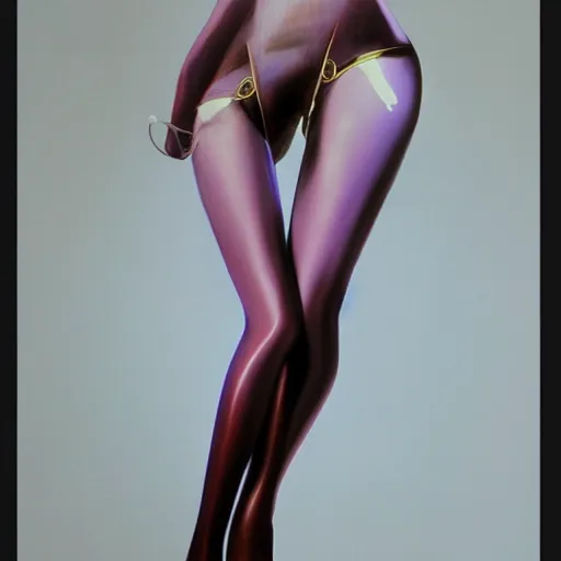 Image similar to gorgeous gynoid touching her own silk stockings, hyperrealistic, octane, highly detailed,