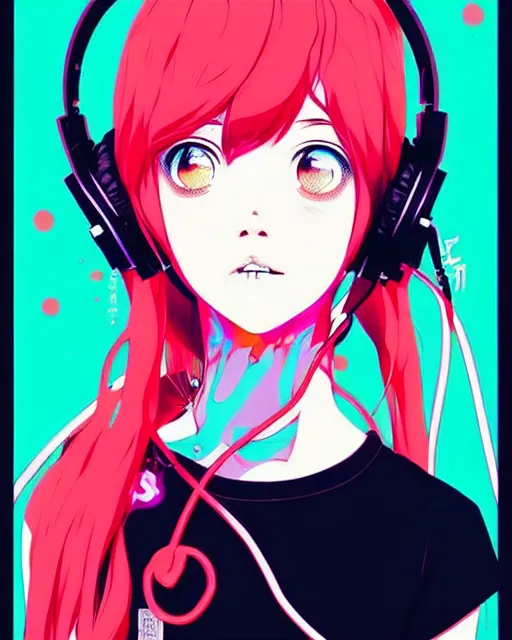 Image similar to girl wearing headphones, very anime!!! anime!! intricate details, high contrast colors, poster background, art by conrad roset and ilya kuvshinov