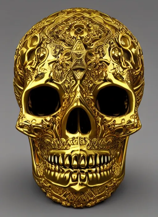 Image similar to ornate gothic gold skull realistic 3 d covered in jewels