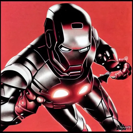 Image similar to Black Sabbath's Iron Man, man turned to steel, red eyes of vengeance