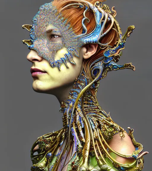 Image similar to polished 3 d model of detailed realistic beautiful young groovypunk queen of andromeda galaxy in full regal attire. face portrait. art nouveau, symbolist, visionary, baroque, giant fractal details. horizontal symmetry by zdzisław beksinski, iris van herpen, raymond swanland and alphonse mucha. highly detailed, hyper - real, beautiful