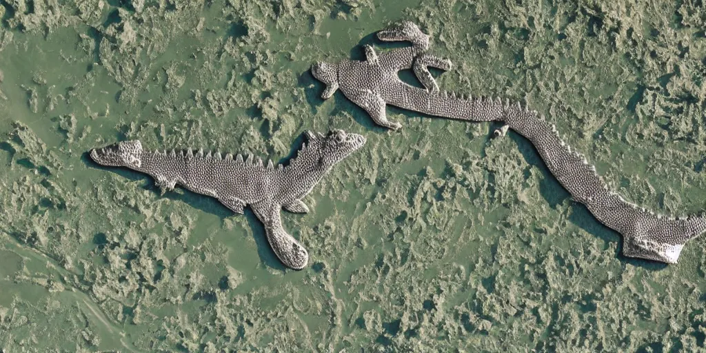 Image similar to satellite view of a town shaped like an alligator