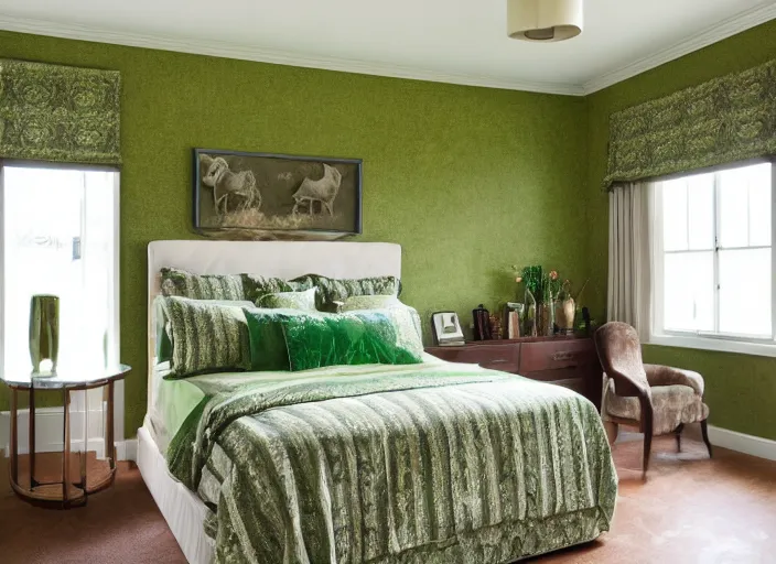 Image similar to bedroom with horse statues green and brown trim