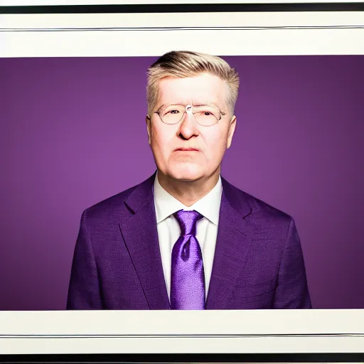 Image similar to augustus aloysius corporate portrait, senior sales marketing acquisitions ceo executive vp, purple green color scheme, professional studio lighting, hyperreal detailed lifelike facial features, corporate portraiture photographed by david lynch