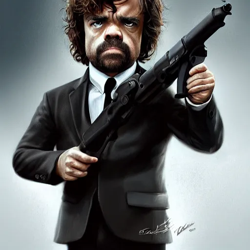 Image similar to peter dinklage as james bond, digital painting, extremely detailed, 4 k, intricate, brush strokes, mark arian, artgerm, bastien lecouffe - deharme