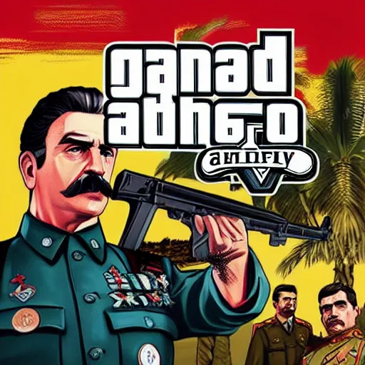 Image similar to joseph stalin in gta v, cover art by stephen bliss, boxart, loadscreen