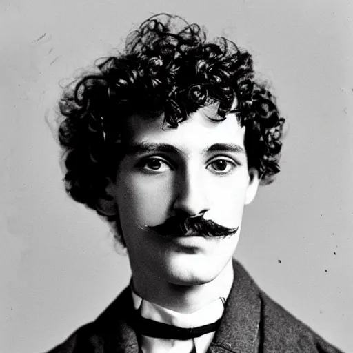 Image similar to a tall, underweight man with curved nose, wide upper lip and curly hair, portrait