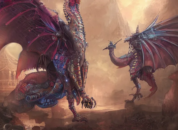 Prompt: detailed concept art illustration colorful pastel painting of a steampunk dragon in full intricate detail, ultra detailed, digital art, octane render, 4K, dystopian, micro details