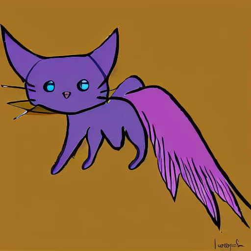 Image similar to cat with large angle wings, digital art