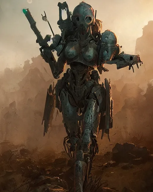 Prompt: hyper realistic photo of postapocalyptic lych ghost cyborg armored girl, full body, cinematic, artstation, cgsociety, greg rutkowski, james gurney, mignola, craig mullins, brom