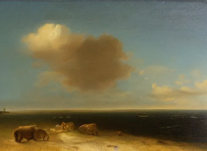 Image similar to texel, the netherlands in the style of hudson river school of art, oil on canvas