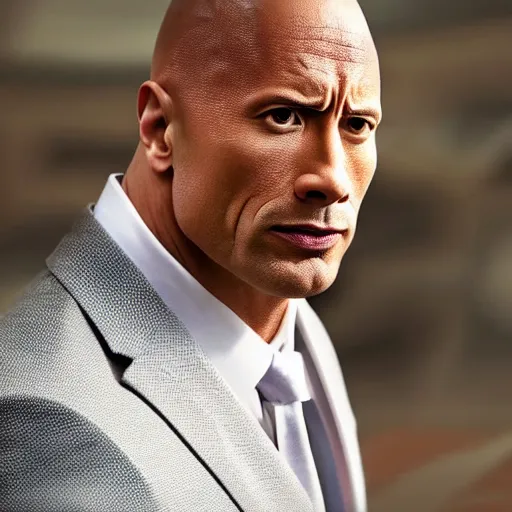 Image similar to A promotional photo of Dwayne Johnson cast as Saul Goodman in Better Call Saul; anatomically accurate; photorealistic, ultra high detail, 8k