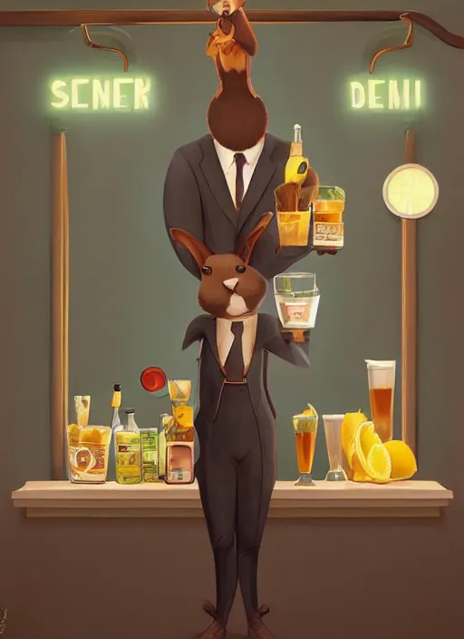 Image similar to squirrel anthro as a dapper bartender with a big, fluffy tail, retro futurism, art deco, detailed, painterly digital art by WLOP and Cory Loftis and Henry Justice Ford, 🐿🍸🍋, furaffinity, trending on artstation