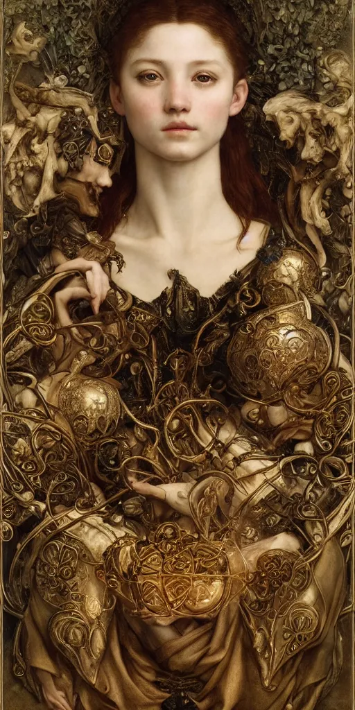 Image similar to masterpiece veracious pertinence salve Reginae, masterpiece by Edgar Maxence and Ross Tran and Michael Whelan and Caravaggio artistic, intricate drawing, realistic fantasy, extremely detailed and beautiful aesthetic celtic face, establishing shot, 8k resolution, dramatic lighting,